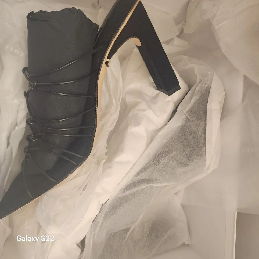 Good American Heels Black Sandals Caged Neoprene. NIB. Size: various
